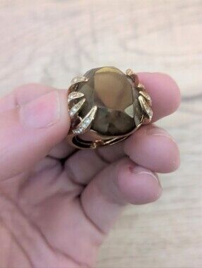 Gold-Tone Olive Green Gemstone Cocktail Ring - Women's Fashion Jewelry